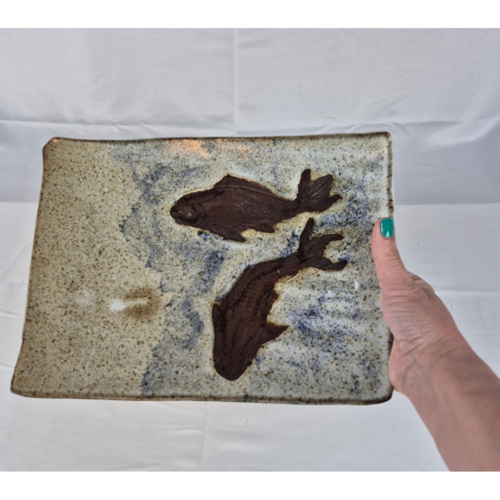 Studio Pottery Fish Tray Handmade Ceramic Rectangular Platter Art Dish
Textured